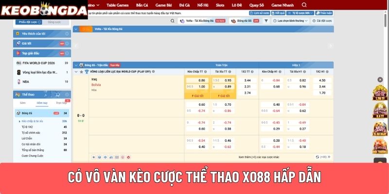 Có vô vàn kèo cược thể thao XO88 hấp dẫn