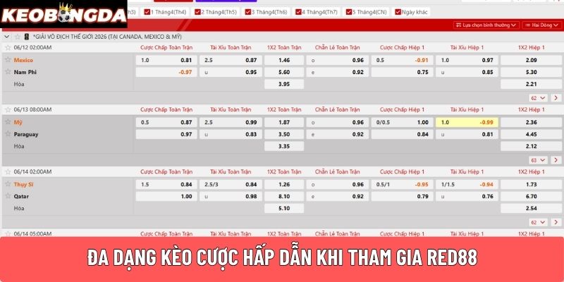 Đa dạng kèo cược hấp dẫn khi tham gia Red88