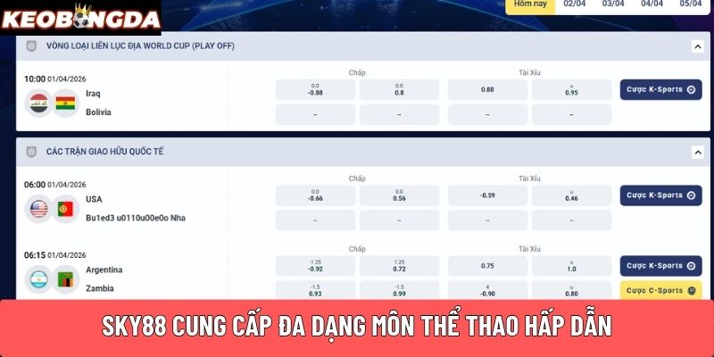 Sky88 cung cấp đa dạng môn thể thao hấp dẫn