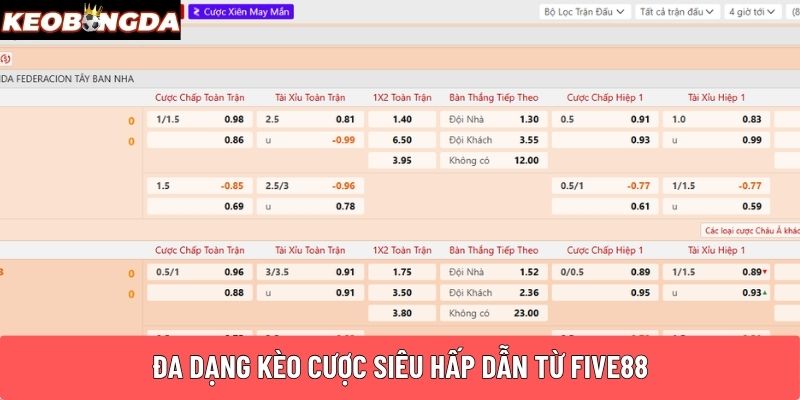 Đa dạng kèo cược siêu hấp dẫn từ Five88