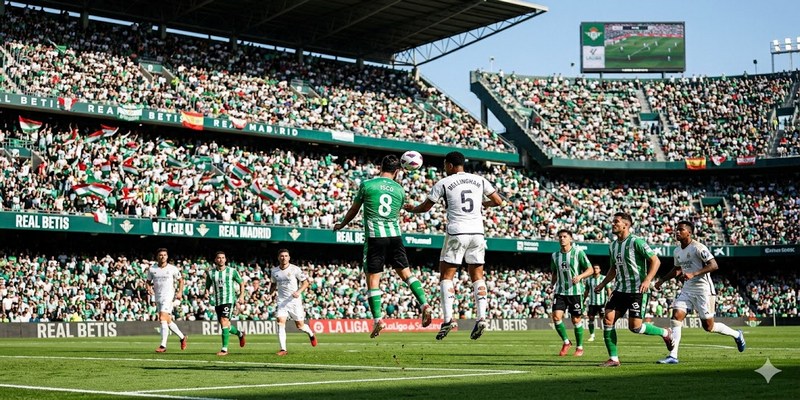 Hàng ngàn cổ động viên Betis và Madrid trên khán đài sân Benito Villamarín