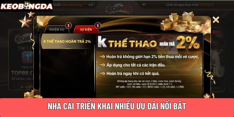 Nhà cái triển khai nhiều ưu đãi nổi bật